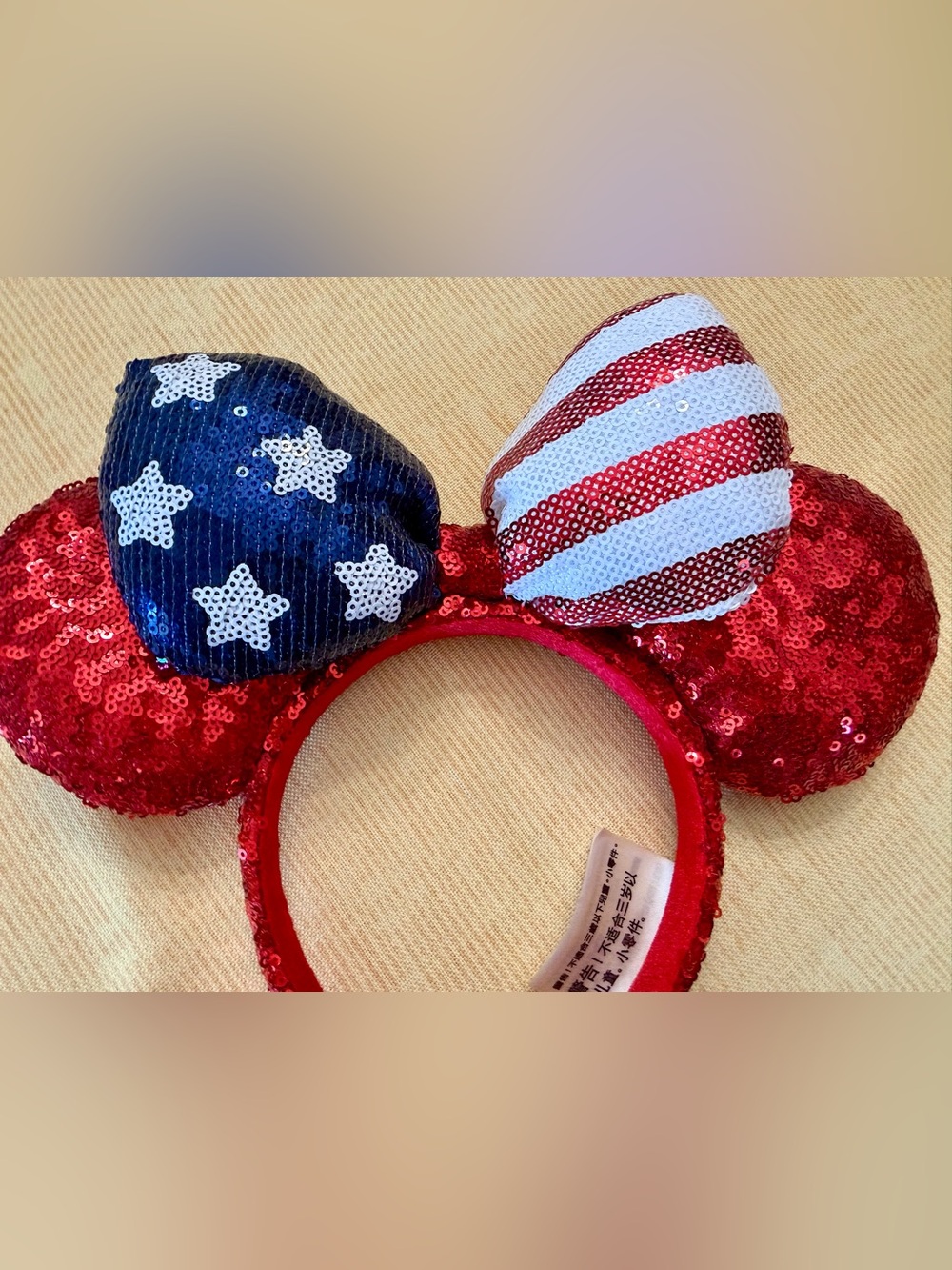 Disney Parks Americana Red Sequin USA Flag Minnie Ears Headband